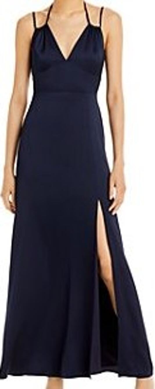 AQUA sz 4 S navy blue backless satin Aline formal party maxi dress gown NWT 0b9